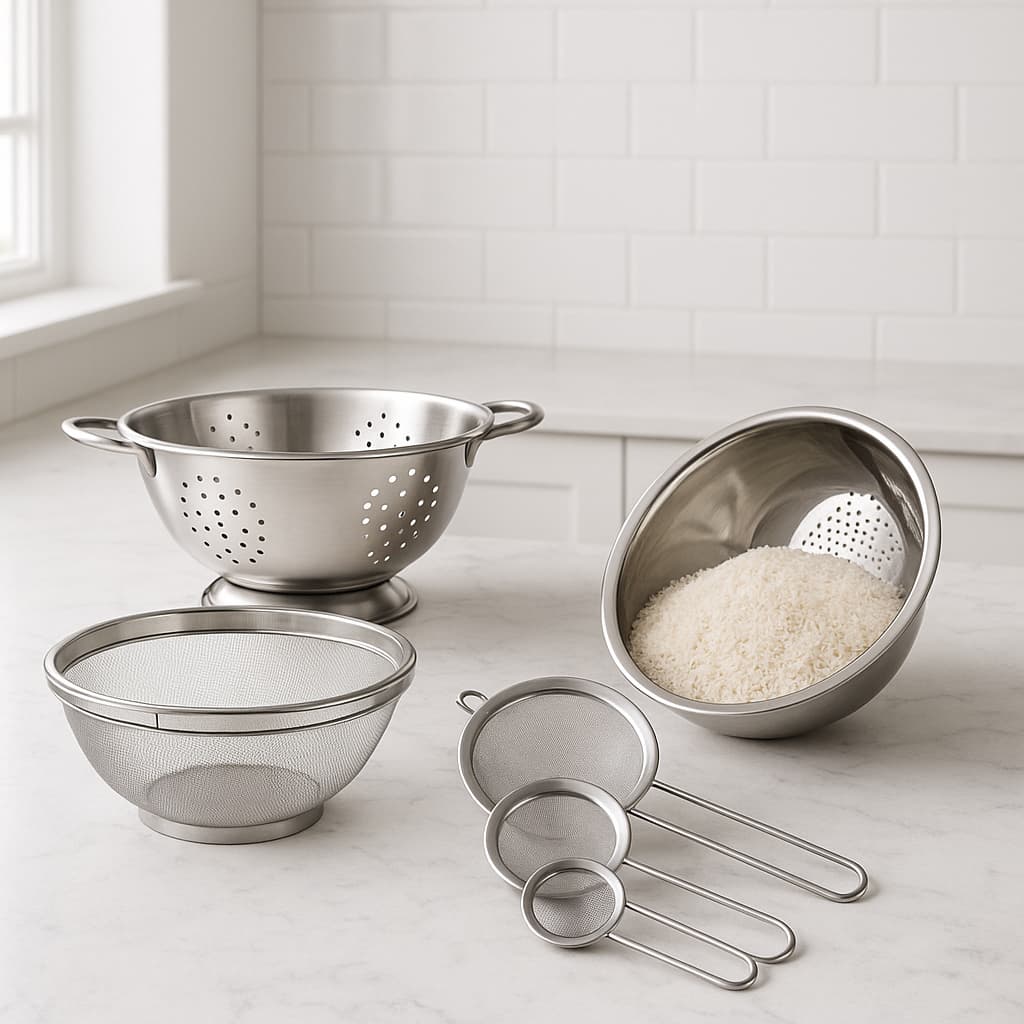 Kit 4 peças Escorredor De Arroz + Escorredor De Macarrão + Escorredor telado + 3 Peneiras