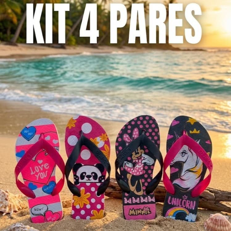 Kit 4 pares chinelo infantil meninA