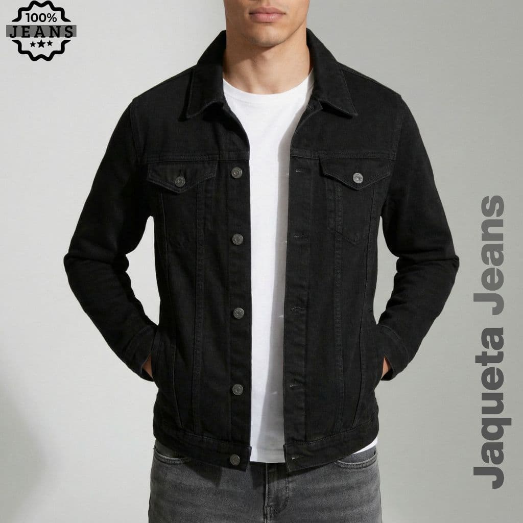Jaqueta Jeans Masculina Preta Slim Fit Premium P Ao GG