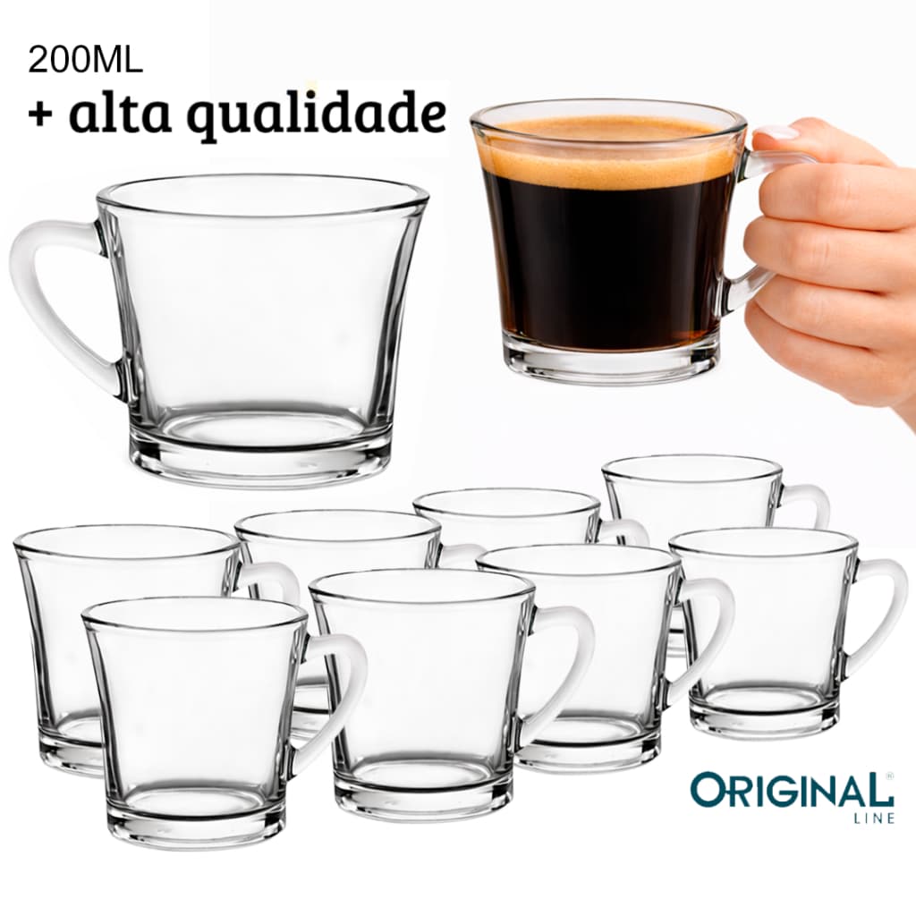 Jogo de Xicaras SINO Café e Chá 200ML Vidro Liso Crystal Original Kit Decoração Moderno Cozinha