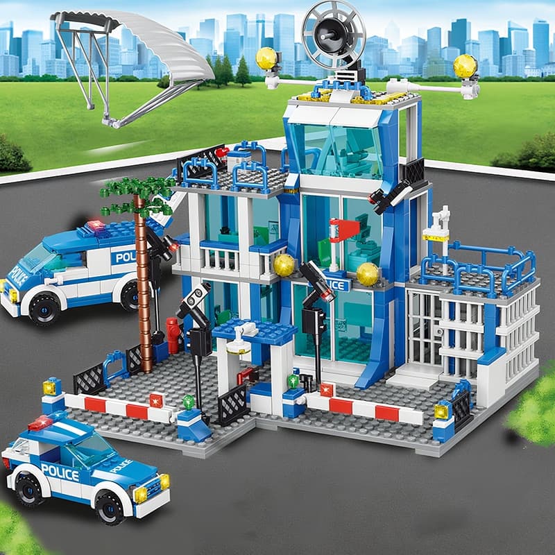 1256pcs Conjunto De Blocos De Construção Delegacia De Polícia Cidade SWAT Veículo Militar Brinquedo Educativo