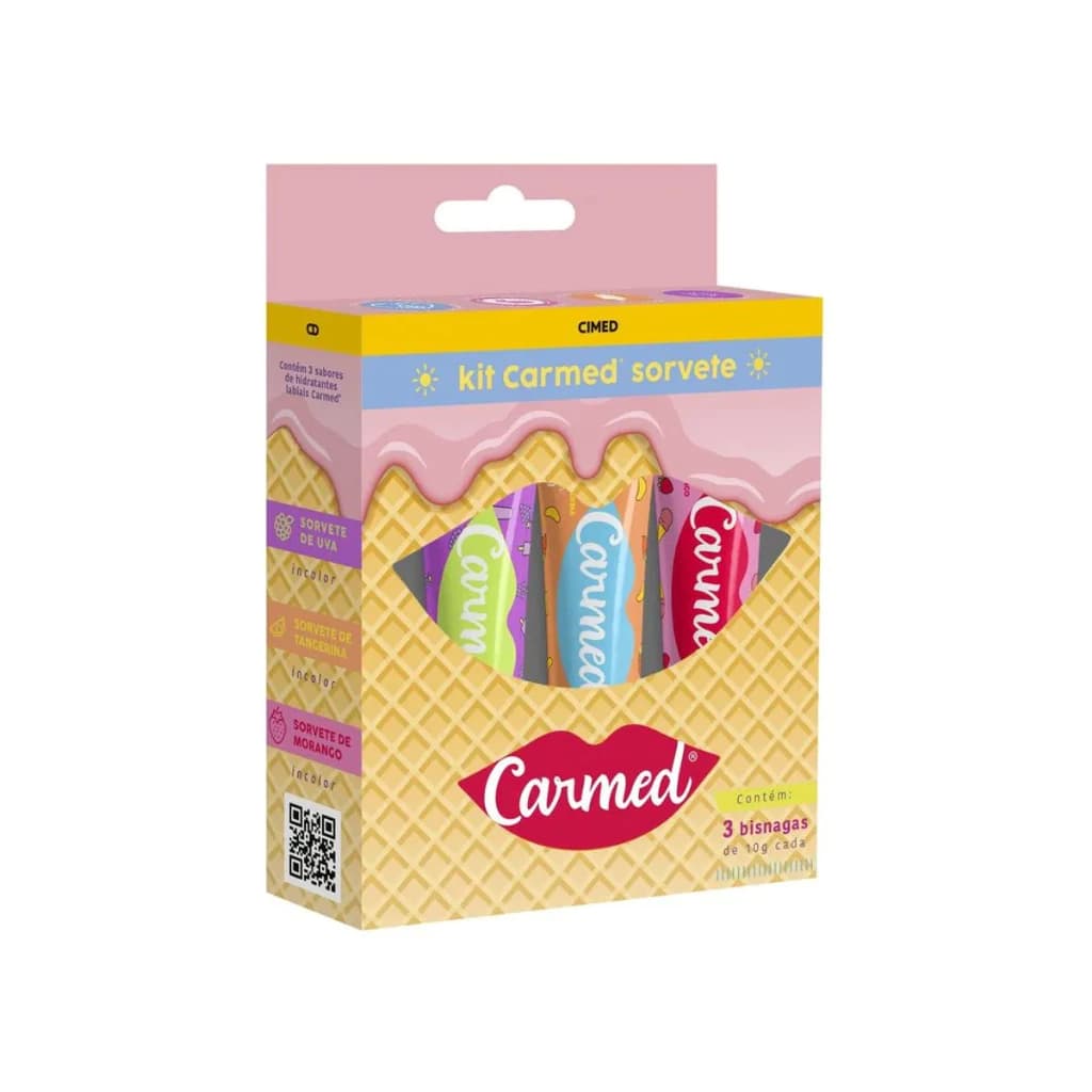Kit Carmed Sorvete Verão 3 Hidratantes Labiais 10g Cada Proteção e Hidratação Original