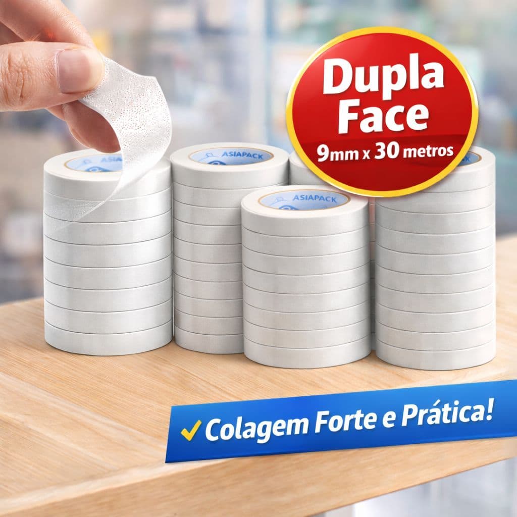 Fita Adesiva Dupla Face 18mm X 30m – Pacote Com 10 unidades