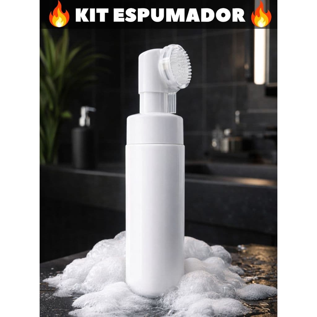 kit Frasco Pump Espumador com Escova Silicone 1,2 ou 5 und 200ml Skin Care Limpeza Massageador Facial