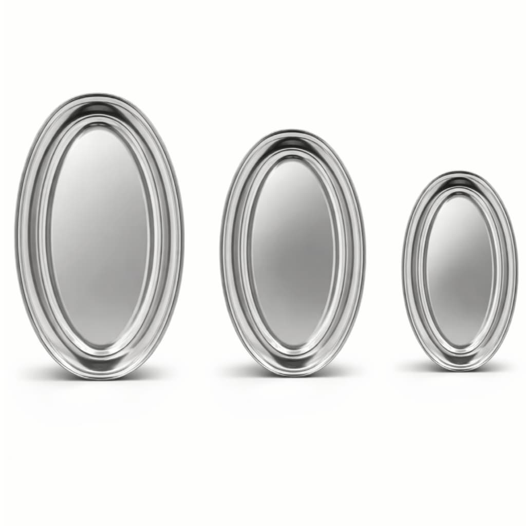 Kit 3 Travessa Oval Bandeja Rasa Inox 21 à 30 Cm Porção Bar Cozinha