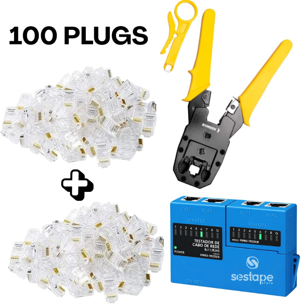 Testador Cabo de Rede Alicate de Crimpar 100 Conector RJ45