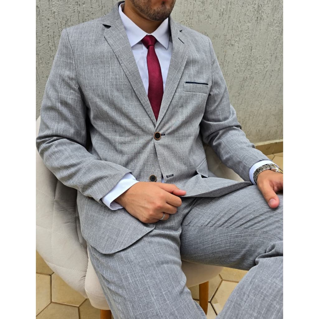Terno Cinza Alfaiataria Italiano Premium Com Ajuste Na Calça para Casamento
