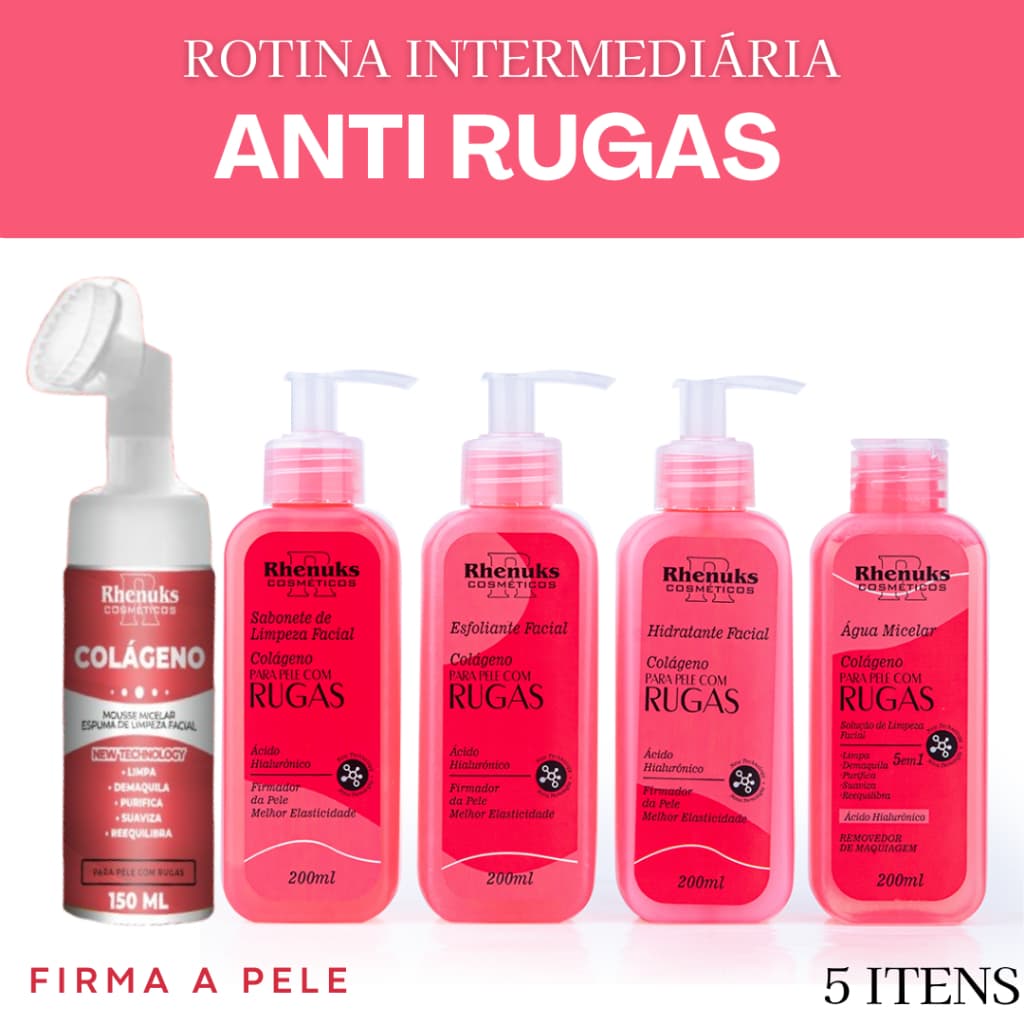 Kit Skincare Ant. Rugas e Sinais + Mousse Micelar Espuma Limpeza Facial Colágeno Rhenuks