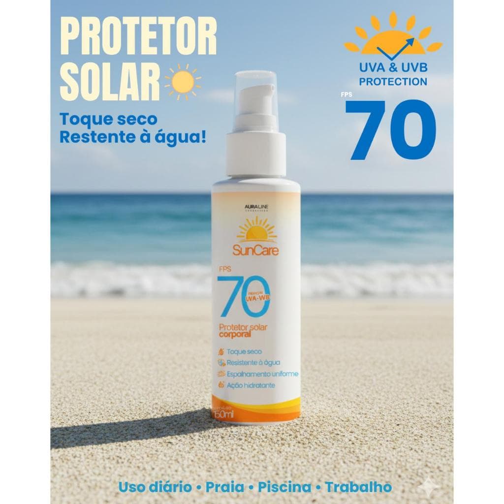 Protetor Solar Corporal FPS 70 150ml Toque Seco Alta Proteção UVA UVB Resistente à Água