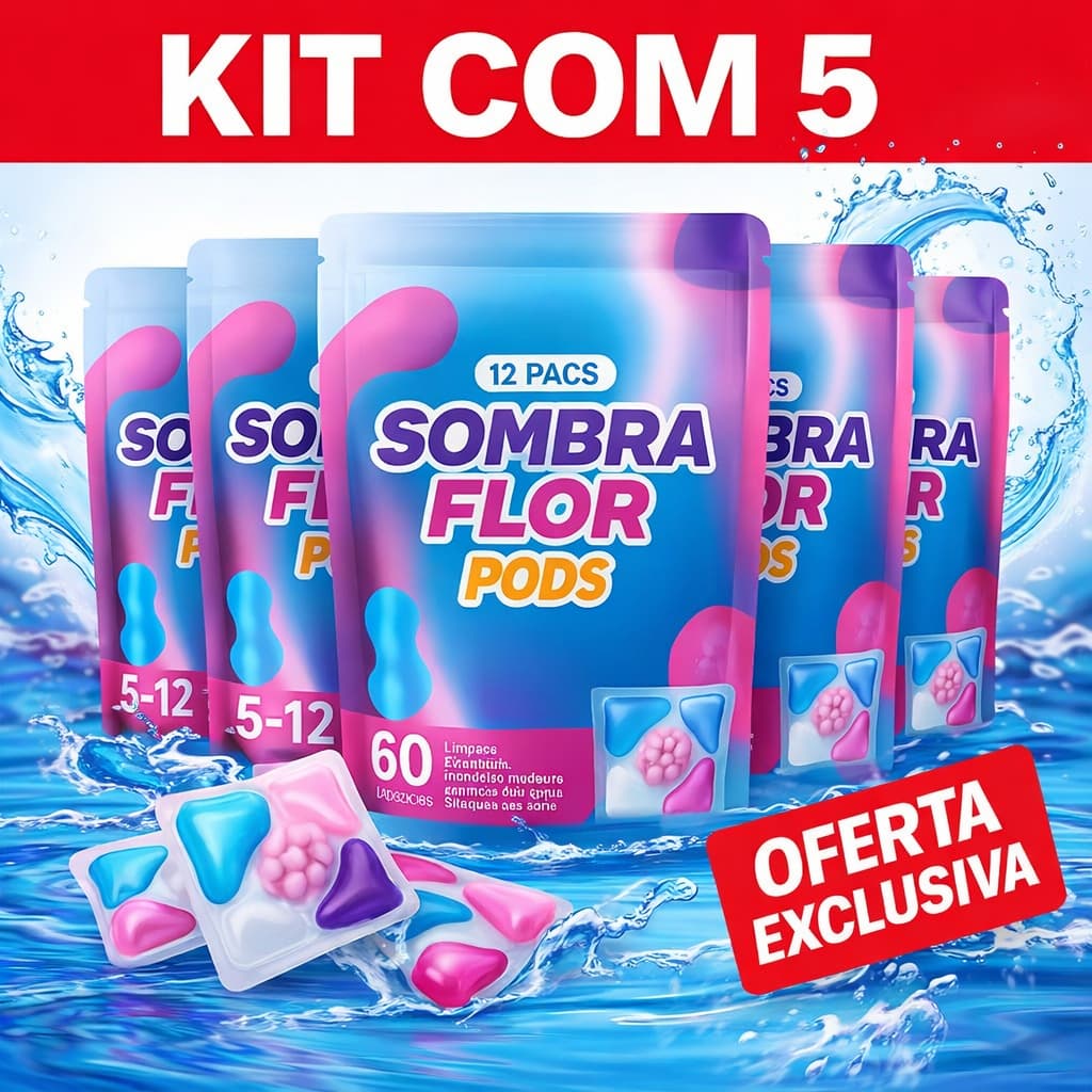 Kit 12 Pods Sombra Flor 5 em 1 | Detergente Sabão Cápsulas de Lavagem Roupas com Perfume Cheiro Duradouro Remove Manchas