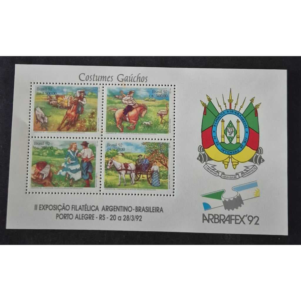 Bloco selo dos correios B-90 - Bloco Abrafex 92 Costumes Gaúchos. Filatelia