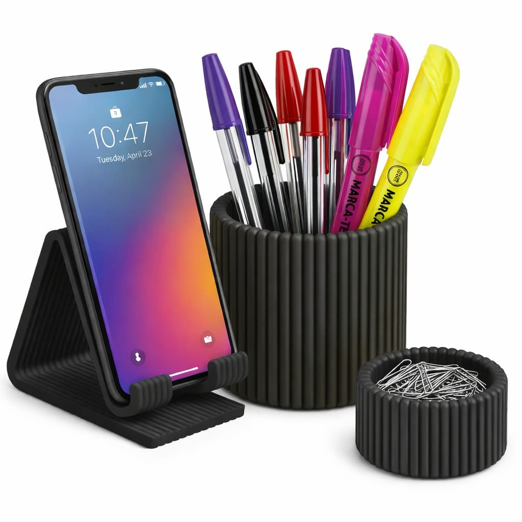 Kit Home Office Compacto Organizador Porta Caneta e Clips com Suporte de Celular