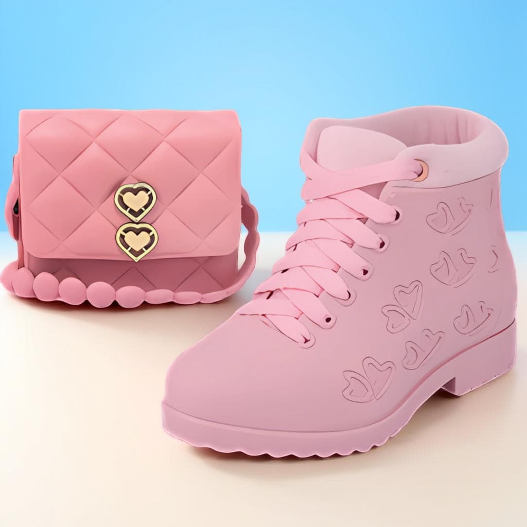 Conjunto Infantil Feminino | Bota com Bolsinha Coração | Macio e Resistente à Água - Manas à Mão