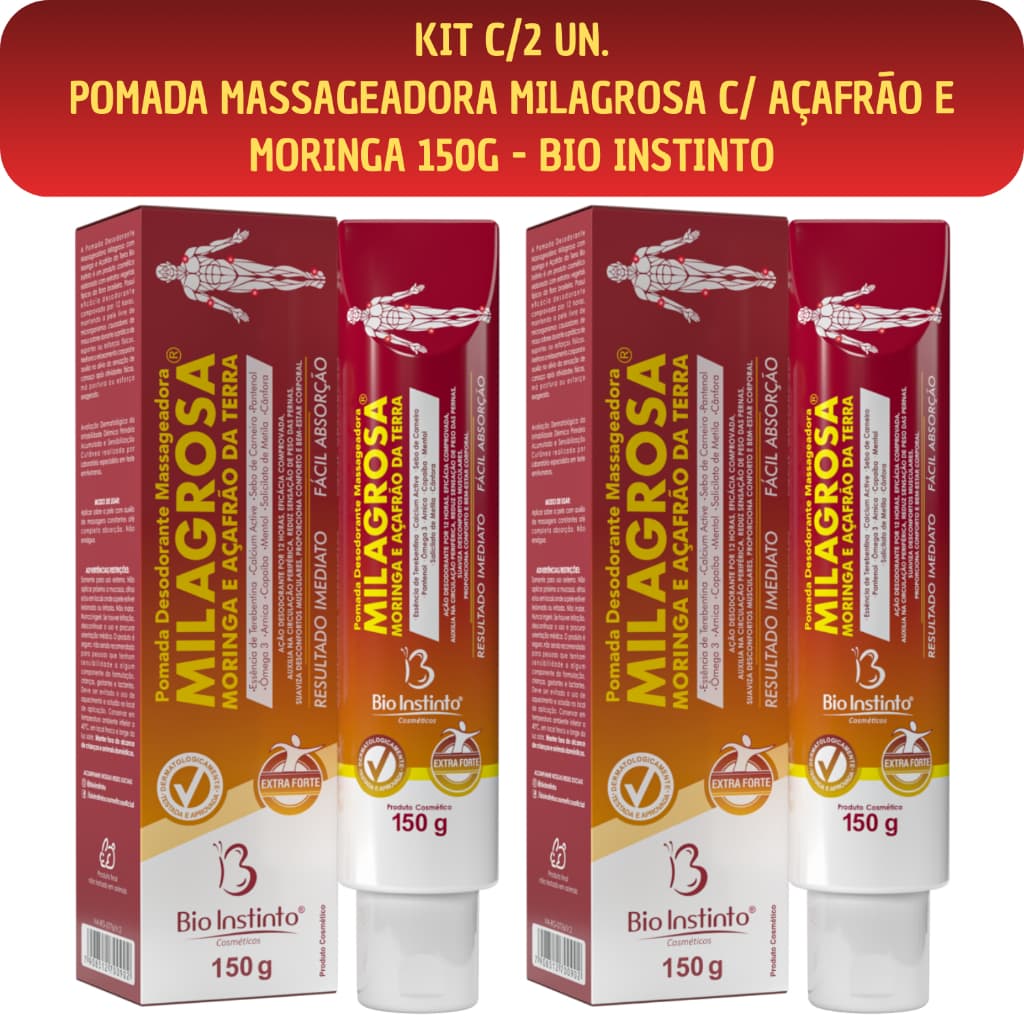 Kit C/ 2 Unidades Pomada Massageadora Corporal Milagrosa C/ Açafrão E Moringa Extra Forte 150g