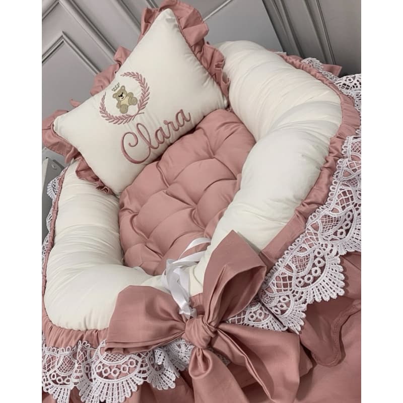 kit ninho+travesseiro personalizáveis bebê menina percal 400 fios