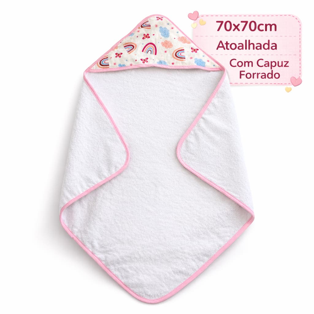 Toalha Banho Bebê Menino Menina Com Capuz Forrado 70x70cm Atoalhado Premium