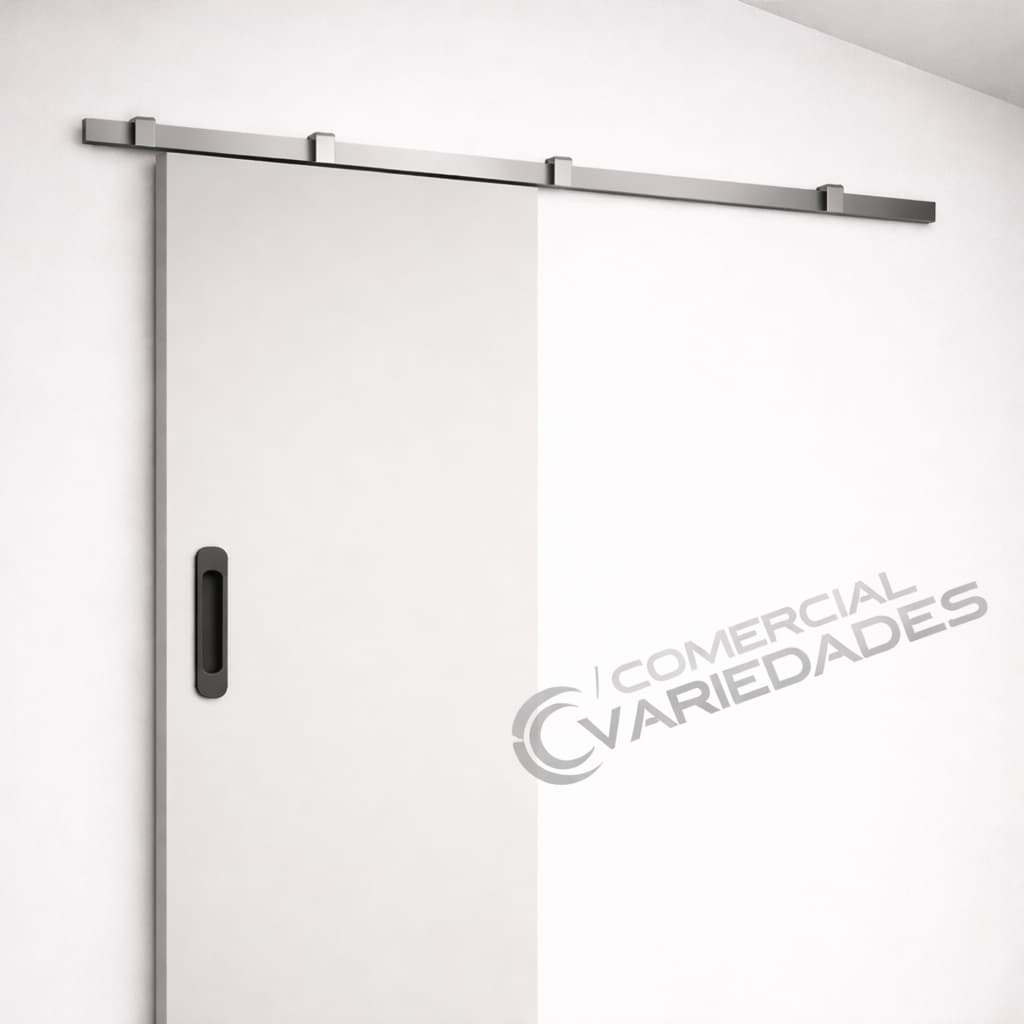 Kit para Porta de Correr Trilho Alumínio bipartido 1,20MT,1,4MT, 1,5MT ,1,6MT, 1,8MT, 2,0MT,2,4MT COM PUXADOR PRETO