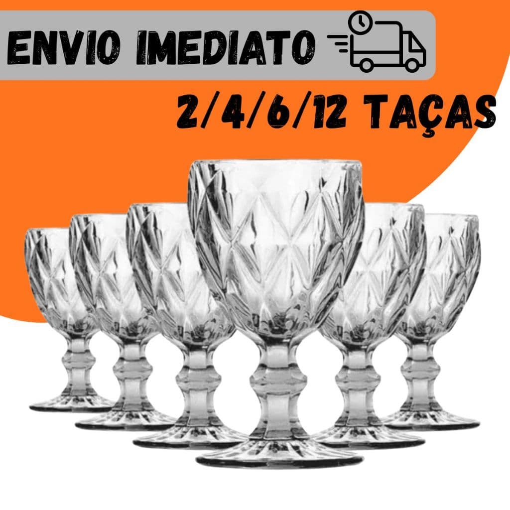 Conjunto de Taças 2/4/6/12 de Vidro 340ML Premium Ultra Resistente Diamond Transparente