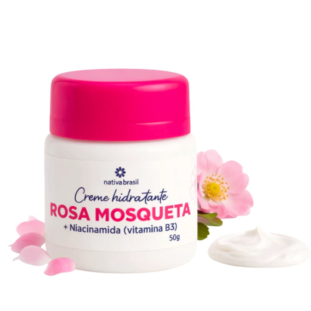 01 Creme Facial Rosa Mosqueta com Niacinamida B3 50g Hidratante e Uniformizador Nativa Brasil