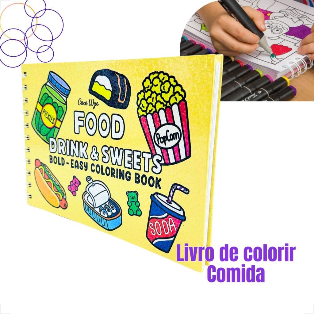 Livro para Colorir Capa Dura Oceano Comida Fofo Anti Stress 48 folhas ilustradas pintar Cores