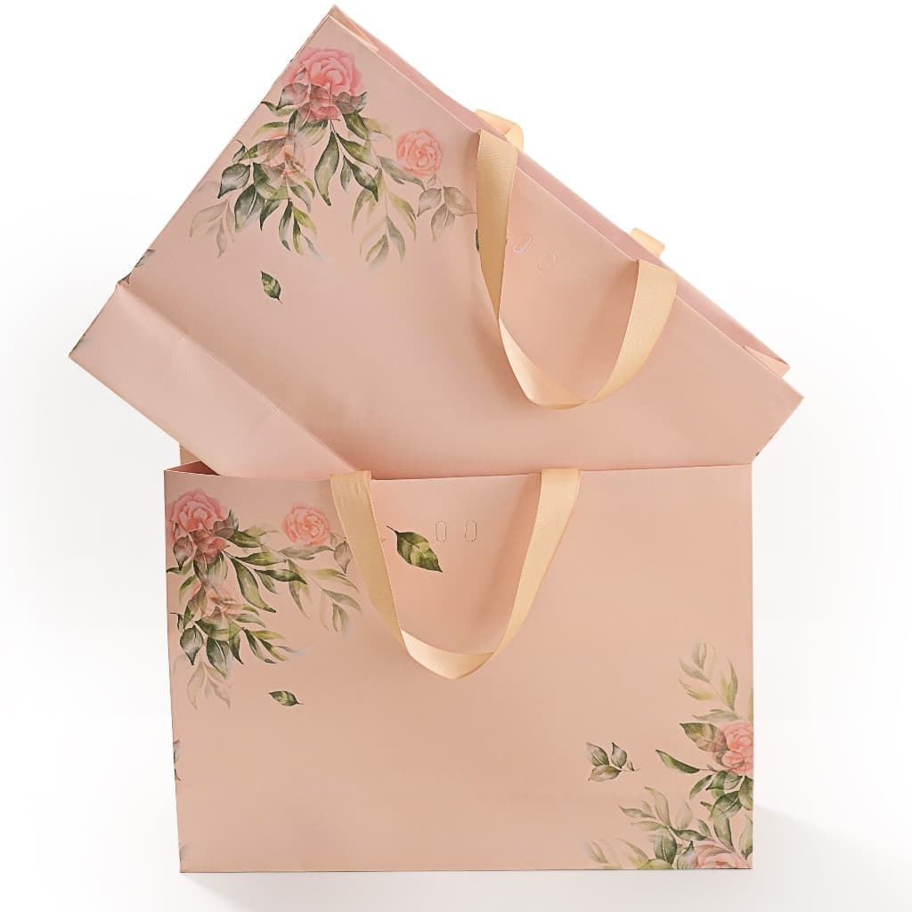 Sacola Floral Bege média 35x25x10cm – Perfeita para Roupas, Presentes e Kits