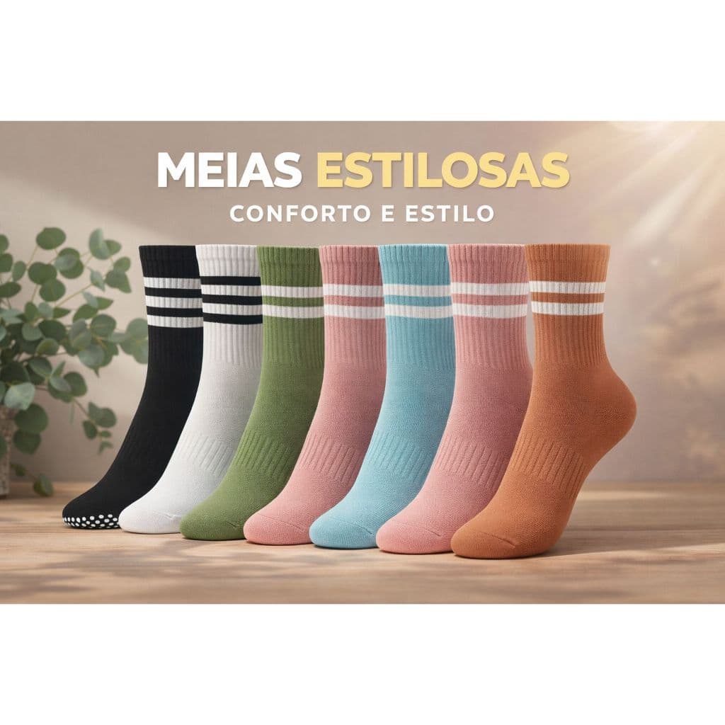 Kit 3 Pares de Meia Antiderrapante Pilates Yoga Natação Hidro Academia Cano Alto Longo