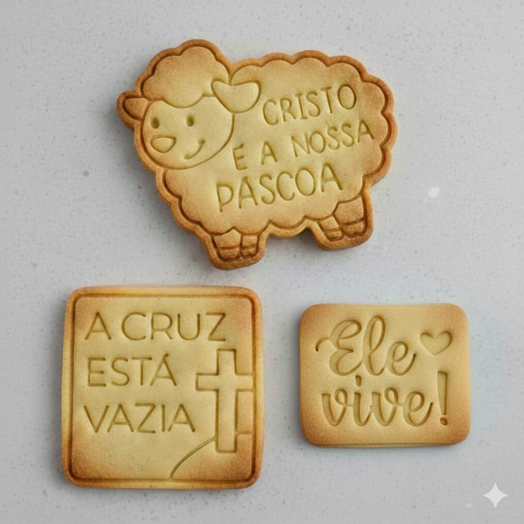 Kit 3 Cortador Páscoa Cristã Ovelha Cruz Jesus Coelho