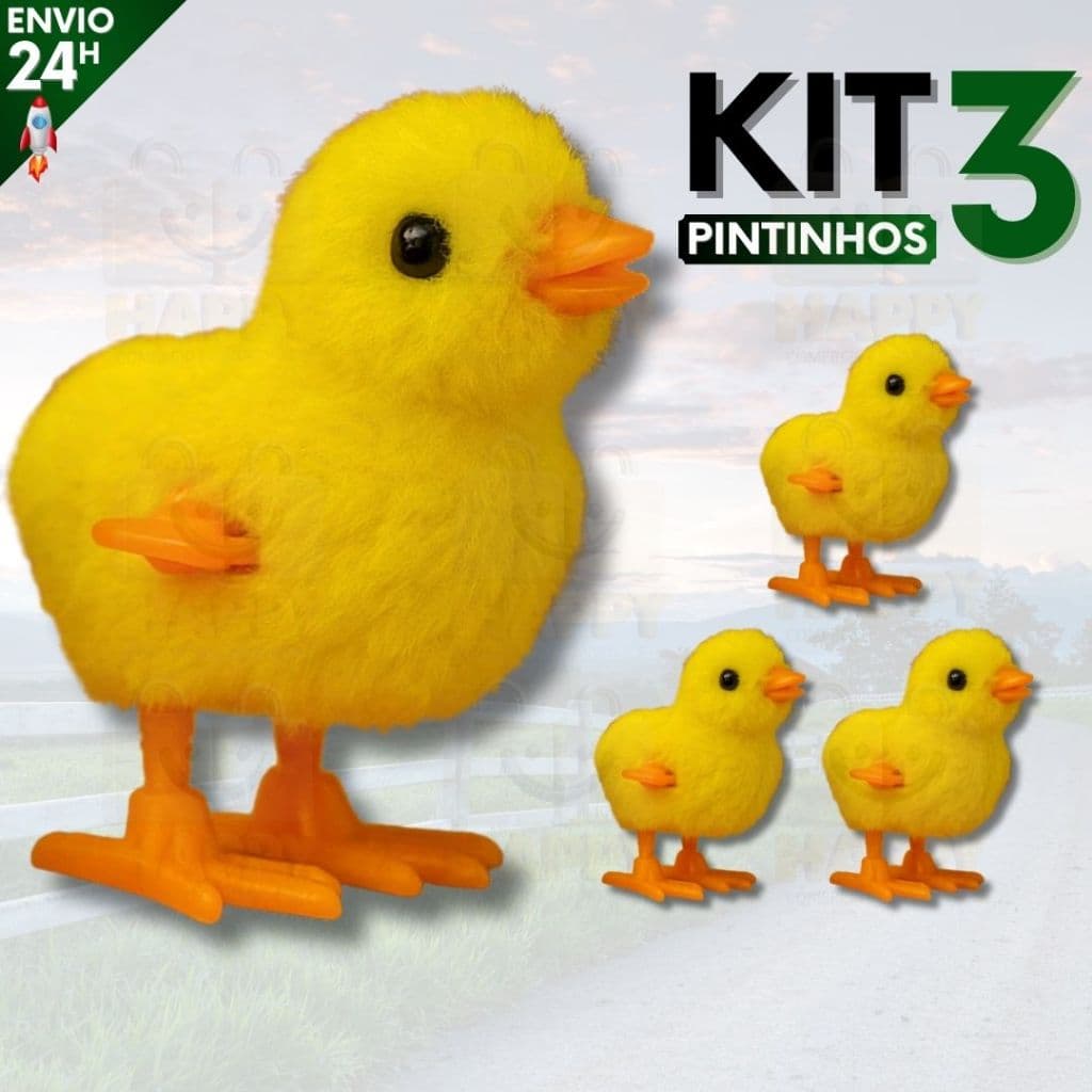 Kit 3 Pintinho Amarelinho com Corda Brinquedo Infantil Pelúcia Colorido