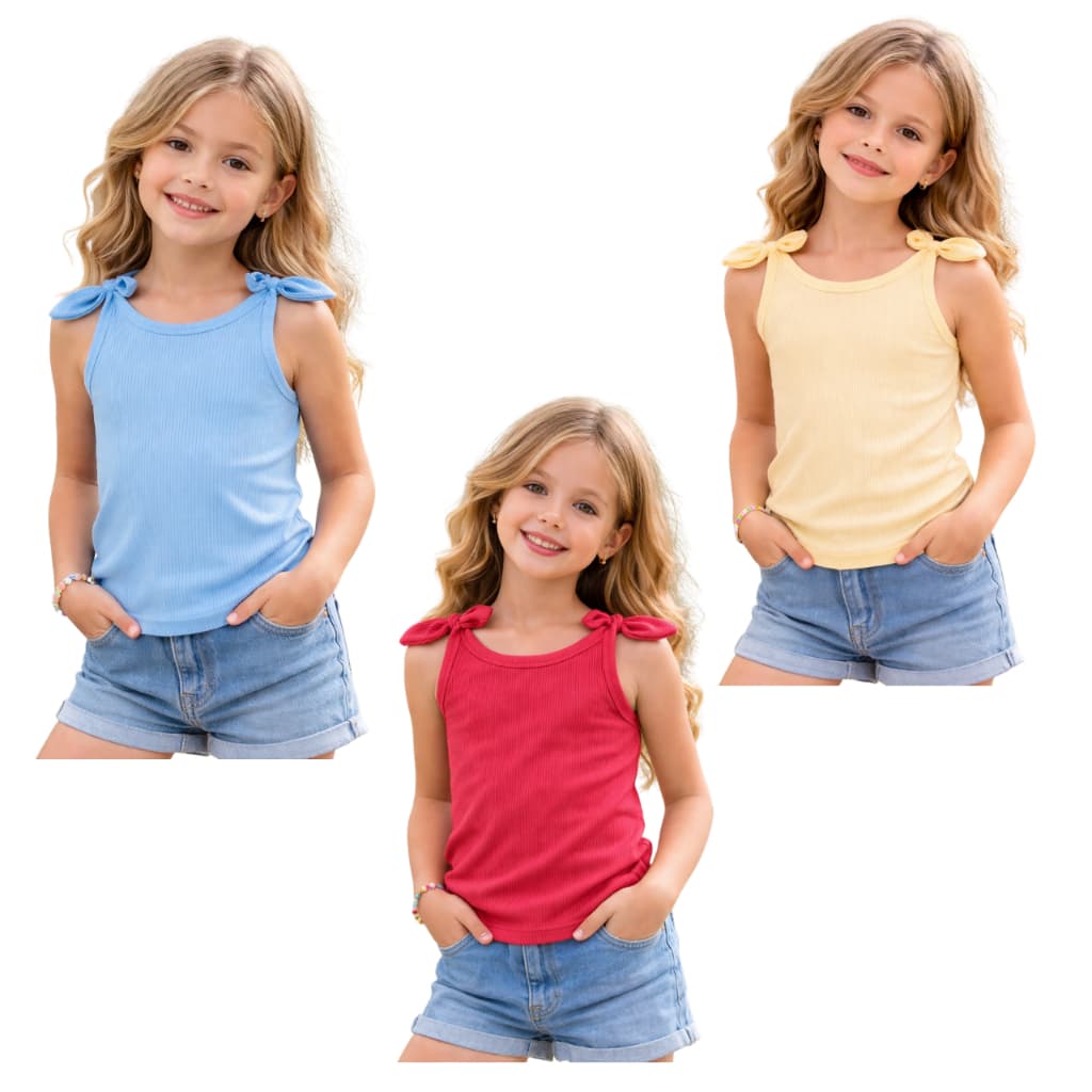 Kit 3 Blusas Regata Infantil Menina Canelada Algodão Confortável Básica Verão