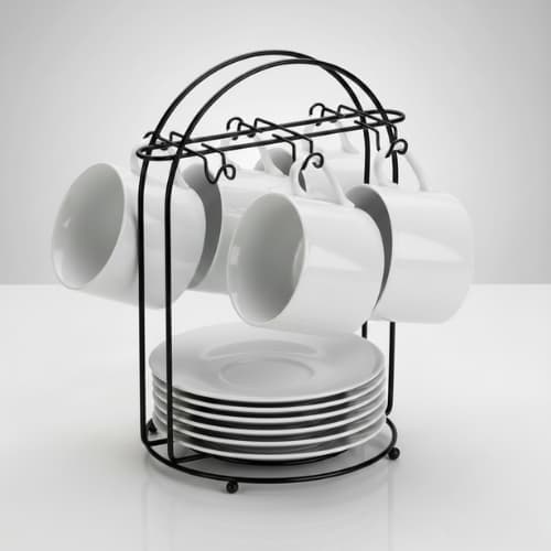 Suporte Organizador Para 6 Xícaras E 6 Pires Preto De Café e Chá