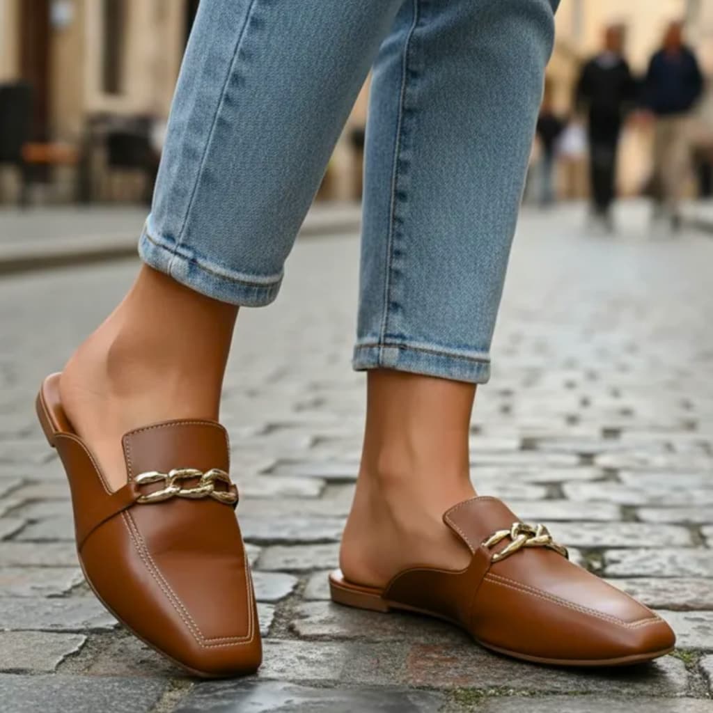 Mule Feminino Sandália Sapatilha Bico Redondo Confortavel Leve Elegante