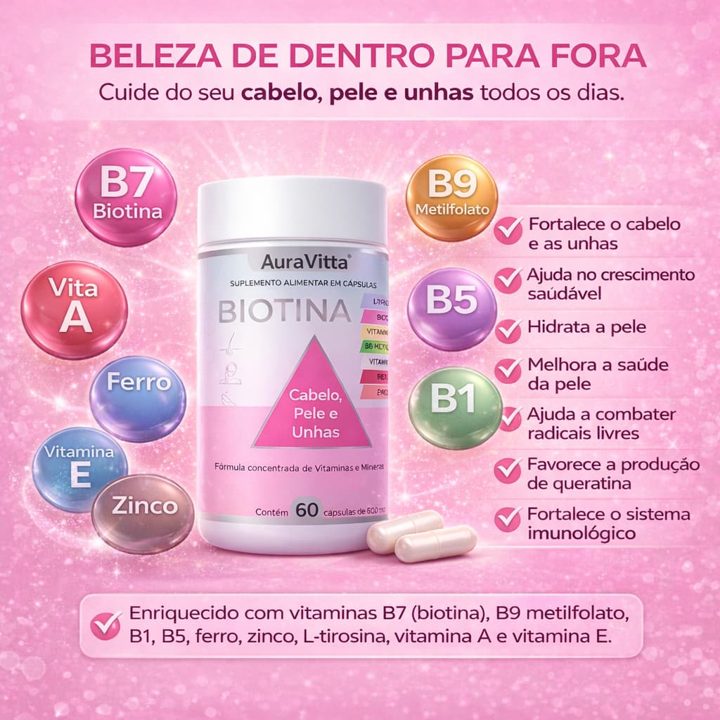 Biotina tratamento Capilar Completo | Combate Cabelos Brancos, Reduz Queda, Fortalece Fios AuraVitta