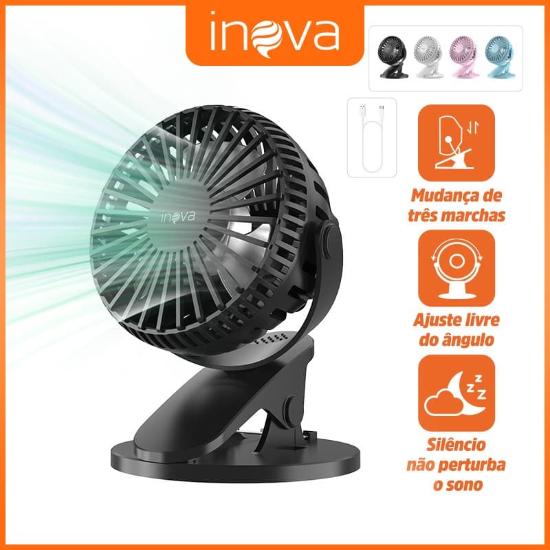 INOVA Mini Ventilador Portátil De Mesa Silencioso Turbo Recarregável Com Clip