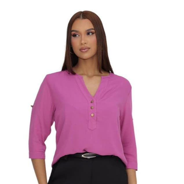 Camisa Social Feminina Manga 3/4 em Viscolinho, Lisa