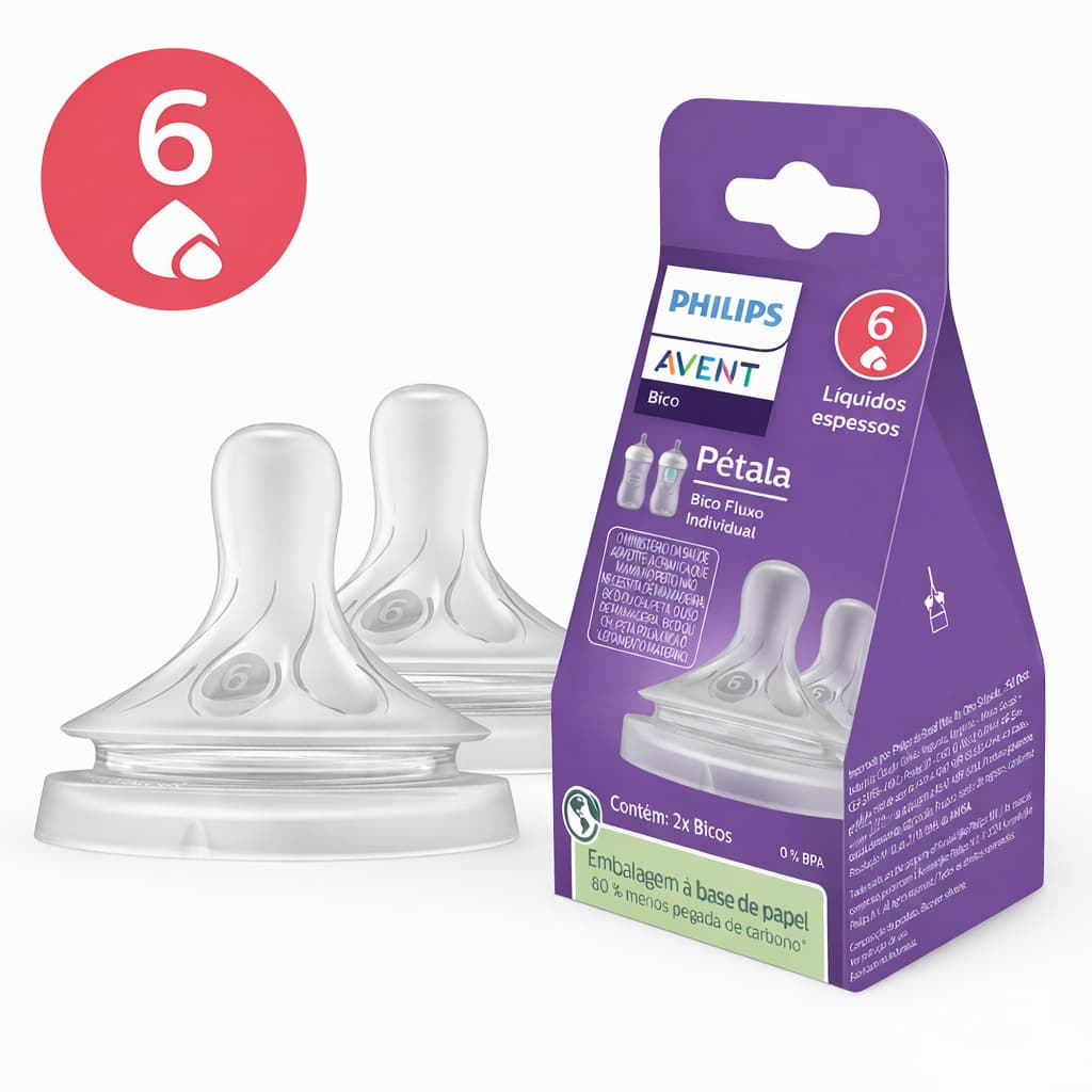 Bico De Mamadeira Pétala 3.0 N°6 T6 - 6m+ 2 Unidades Líquidos Espessos Philips Avent