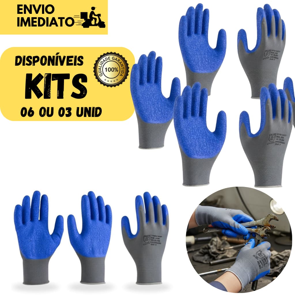 Kits 6 ou 3 Pares Luva Proteção SuperSafety 1005 Látex Ideal para Obras, Jardinagem Serviços Gerais