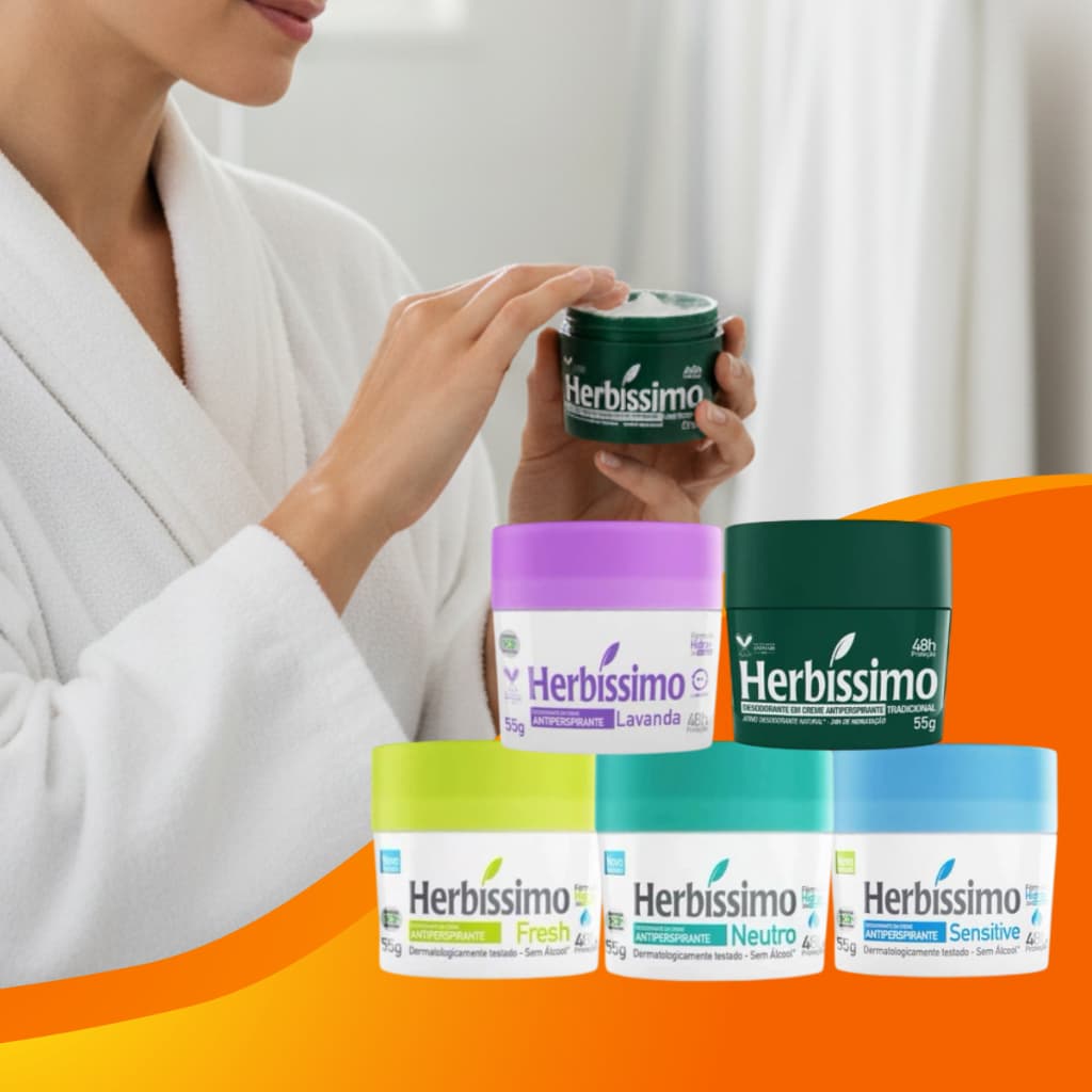 3 ou 6 Desodorante Creme Herbíssimo 55g Proteção Prolongada Suave