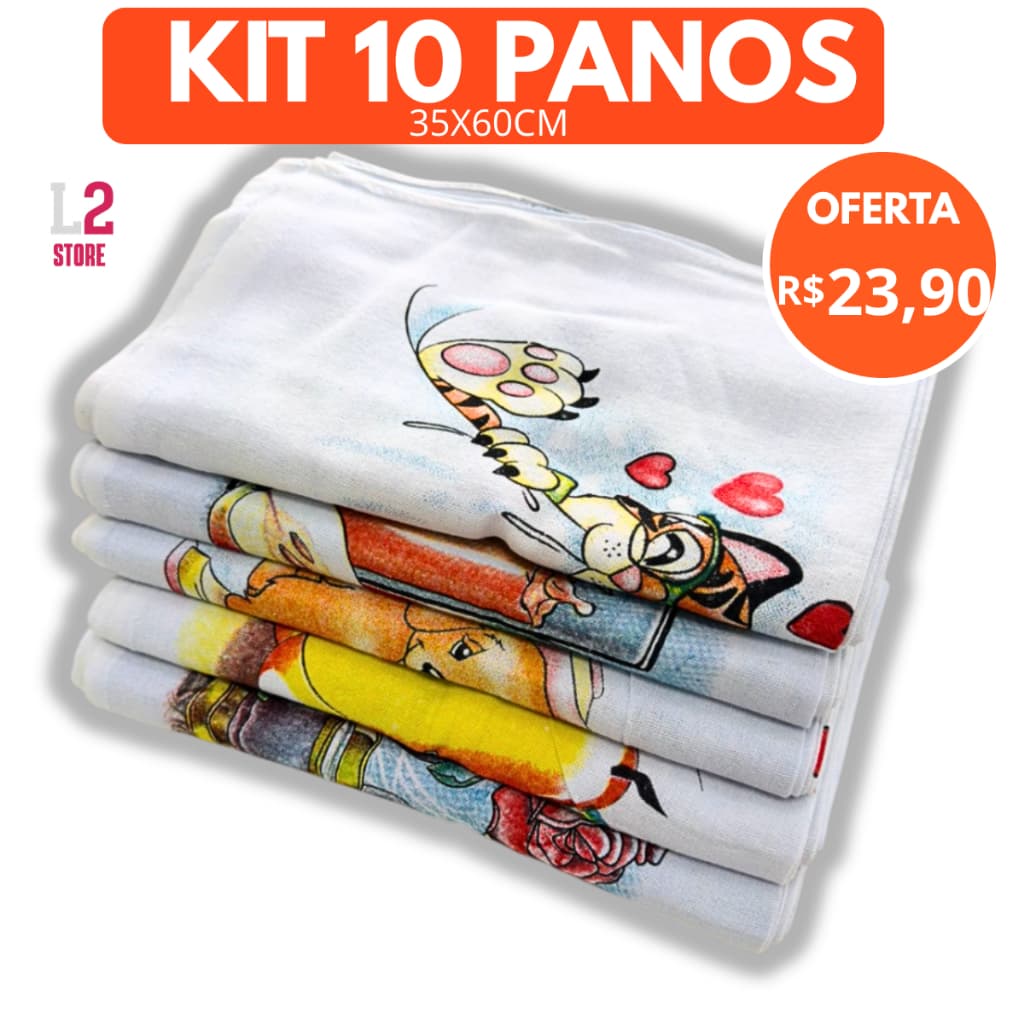 Kit 10 Pano De Prato Estampado com Bainha