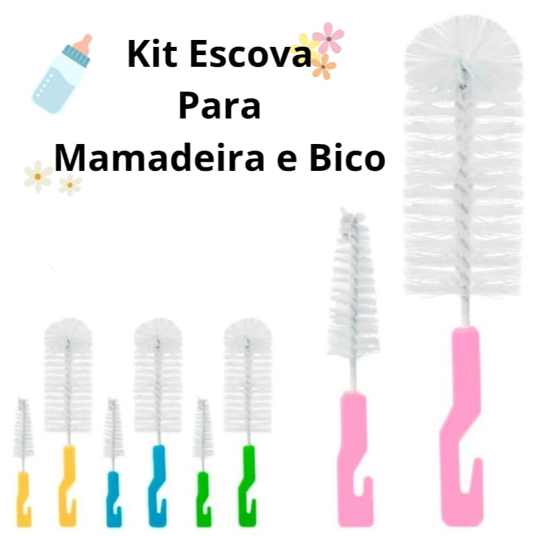 Kit Higiene Multiuso Bebê Escova Para Lavar Mamadeira Garrafa E Bicos