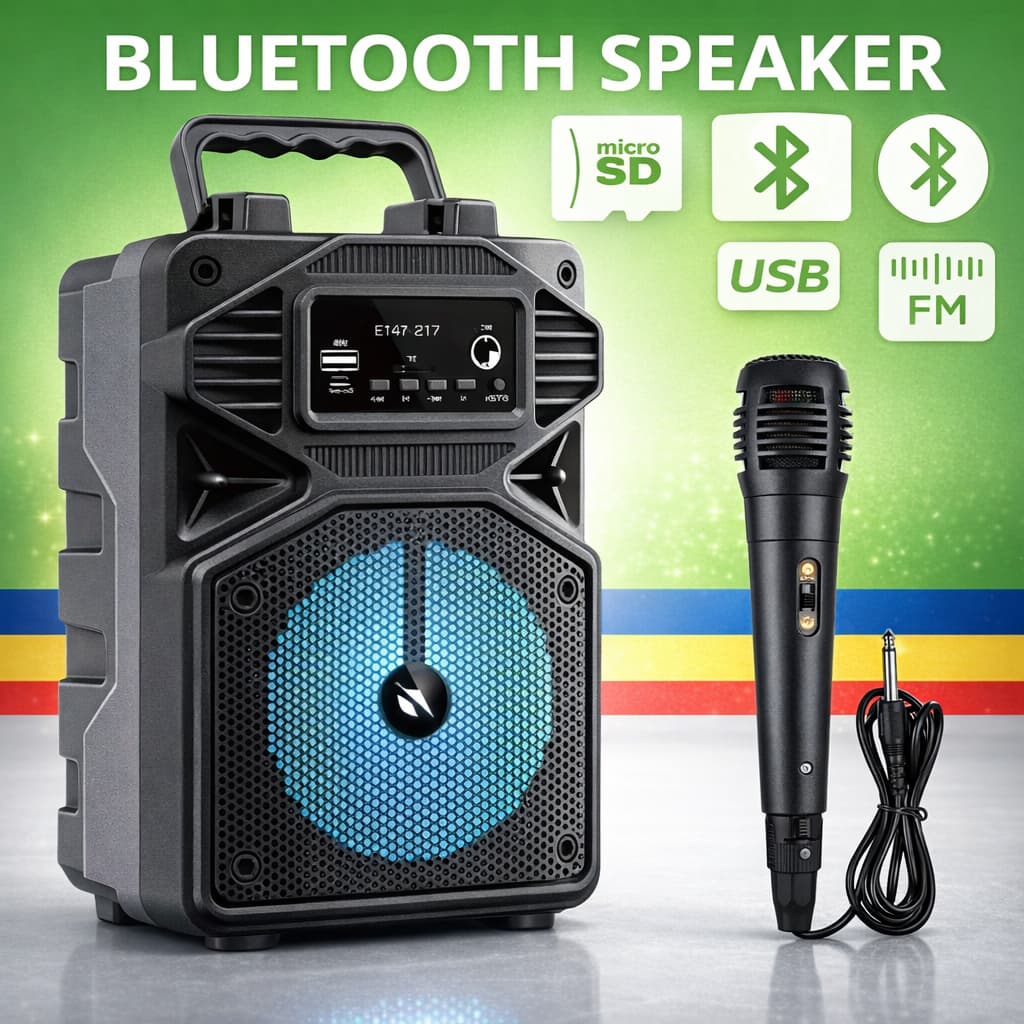 Caixa de Som Karaokê Com Microfone Bateria Bluetooth Rádio FM PenDrive