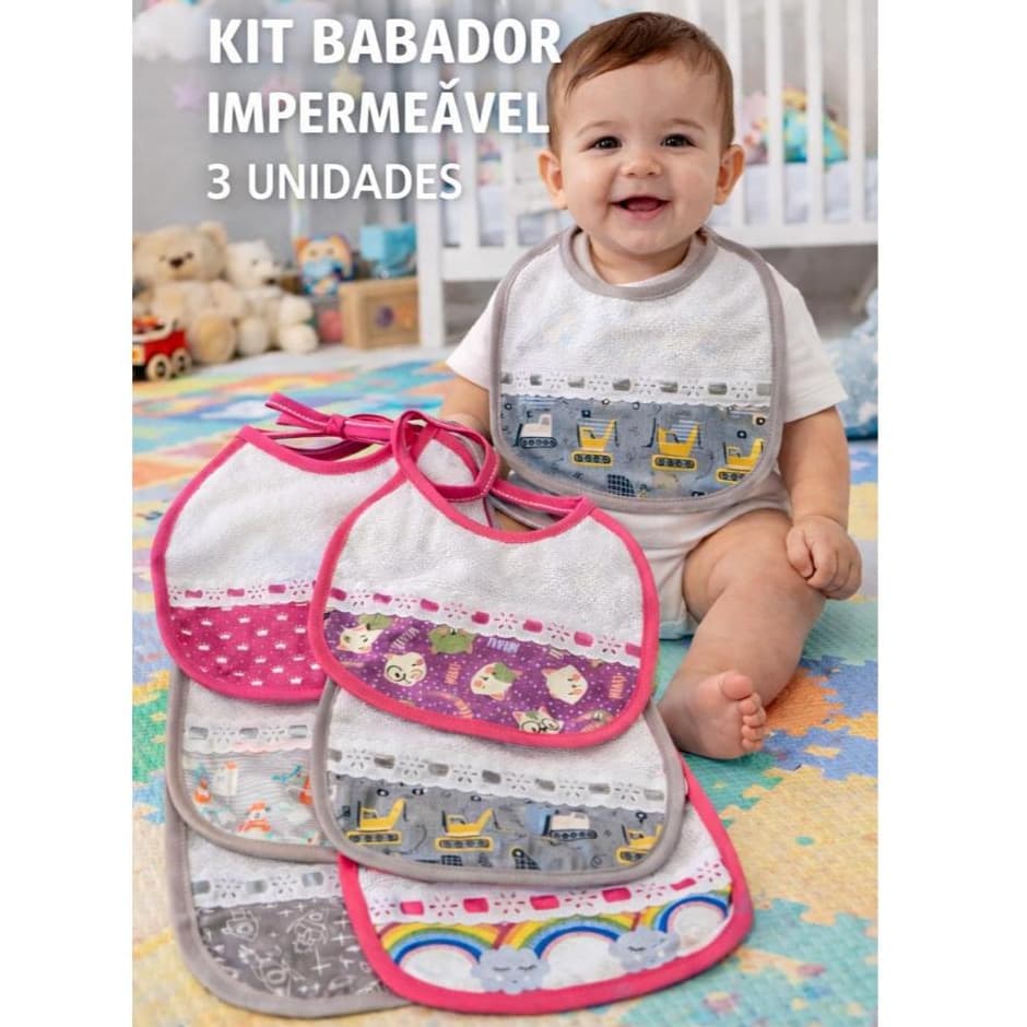 KIT  BABADOR DE BEBÊ FELPUDO E IMPERMEÁVEL COM 3 INIDADES-ENXOVAL DO BEBÊ