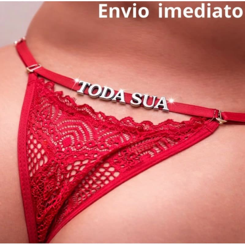 Calcinha Com Palavras Fio Dental Regulagem Lateral Lingerie Renda Frases Letras Em Strass
