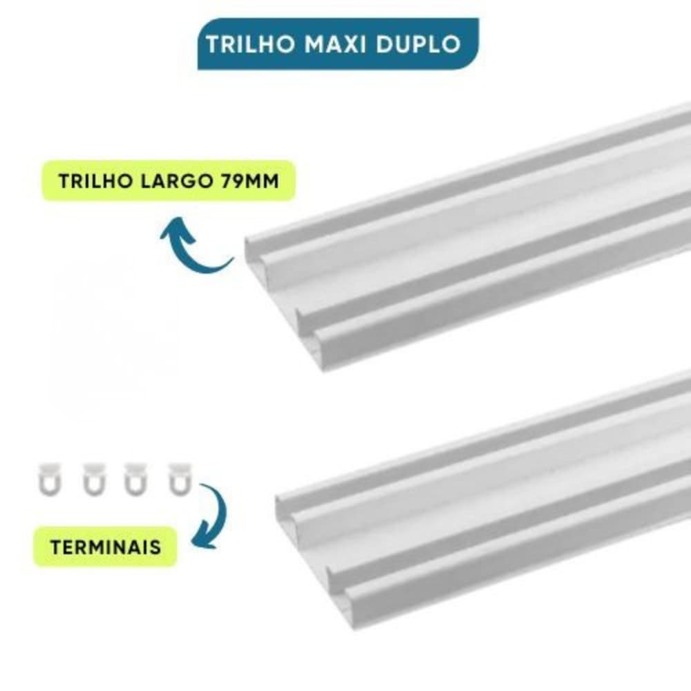 Trilho Suíço Duplo 79mm Alumínio Branco Tamanhos Variados Teto/Sanca