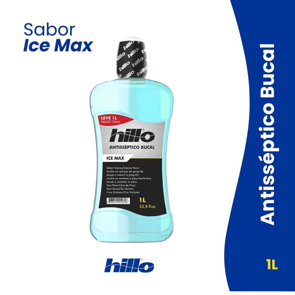 Enxaguante Bucal Hillo Ice Max 1Litro– Hálito Refrescante e Proteção Antisséptica