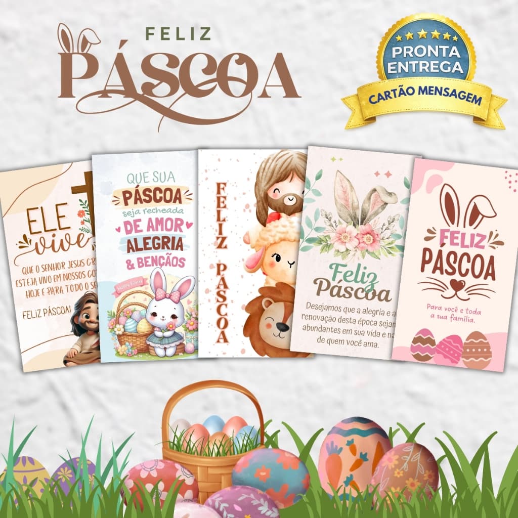 50 Ou 100 Cartões Mensagem Feliz Páscoa 9x5 cm