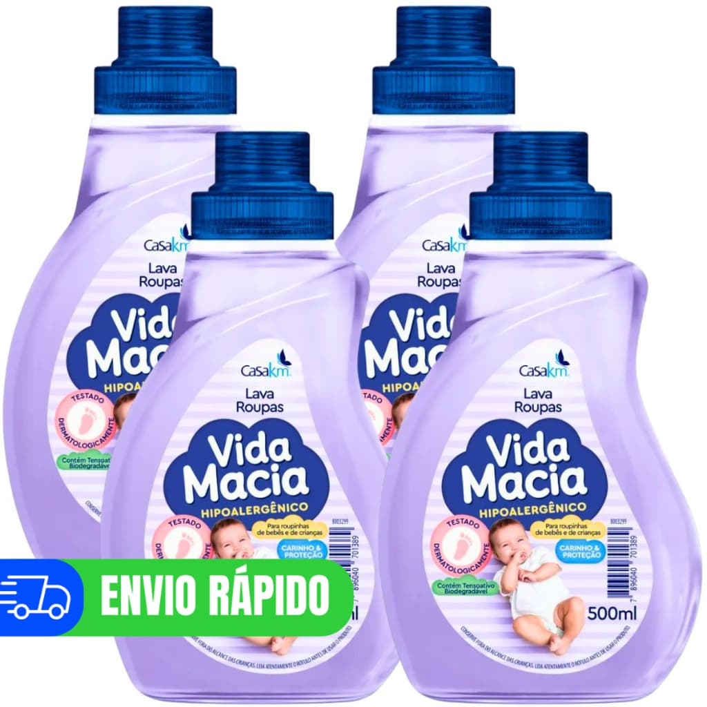Kit 4 Vida Macia Sabão Liquido Lava Roupas Bebê 500ml