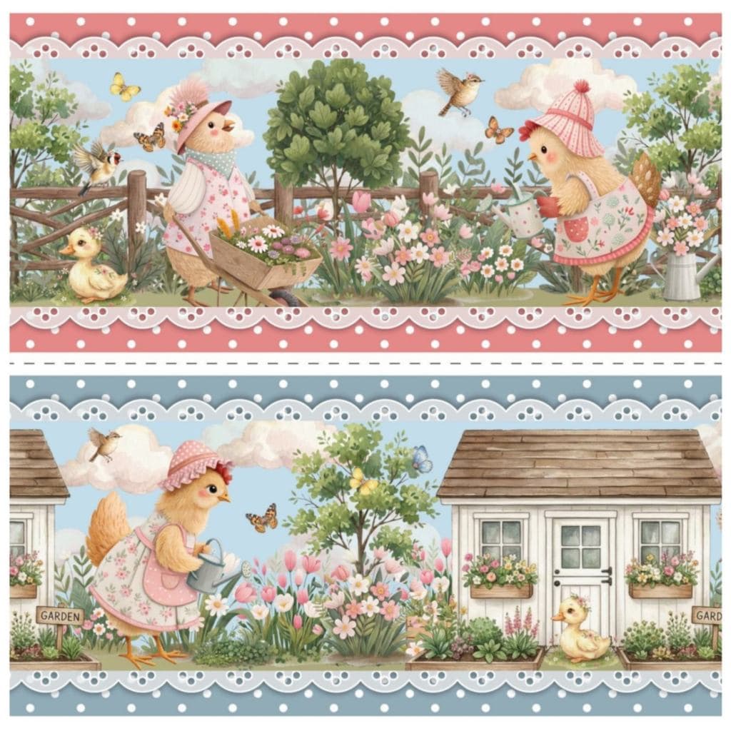 Tricoline Digital Barrado Galinhas Fofas 100% Algodão 55x150cm Tecido Pano de Prato Maria Flor