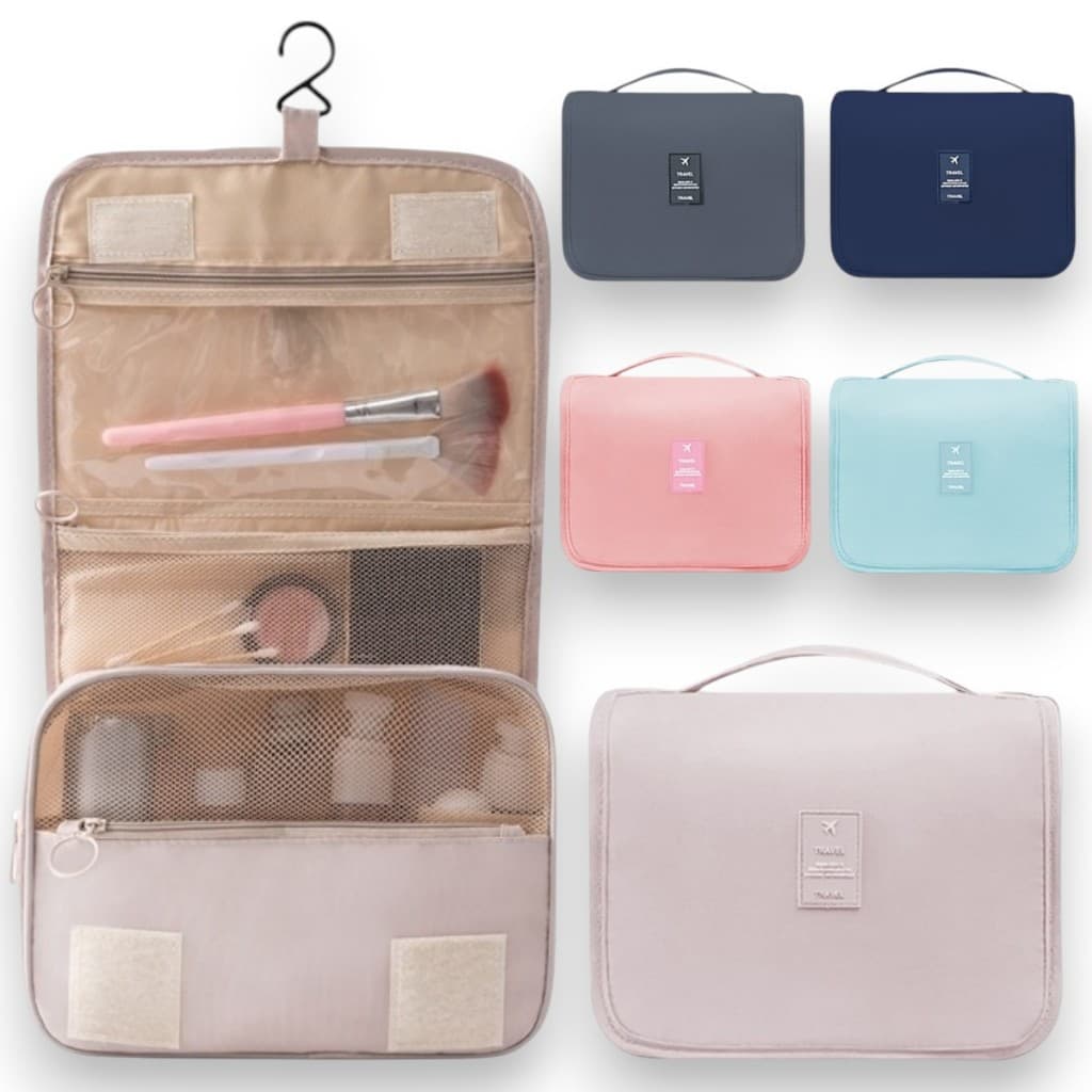 Necessaire Bolsa Organizadora De Viagem Maquiagem  Objetos Higiene Pessoal Gancho com Divisórias