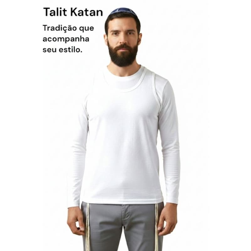 Talit Katan Tsitsit Judaico Fios Azuis e Branco