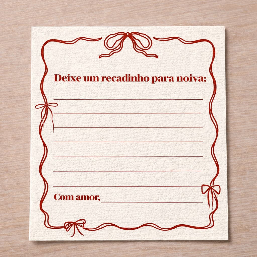 50 Cartões Recadinho para Noiva 9x9 – Papel Textura Casca de Ovo | Chá de Lingerie / Despedida